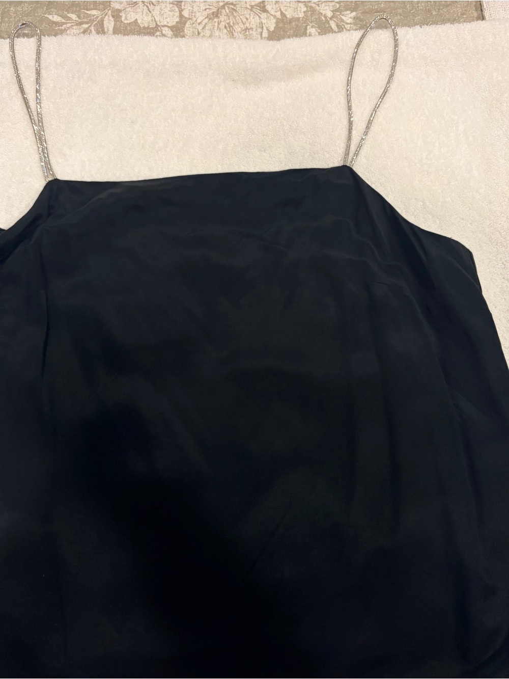 H&M Black Satin Cami with Silver Metallic Straps